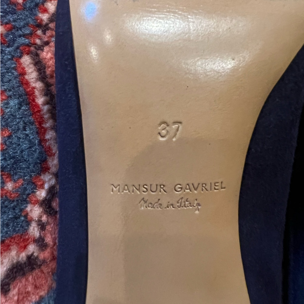 Mansur Gavriel Navy Blue Suede Slipper Heels— Womens 37 - Picture 7 of 9